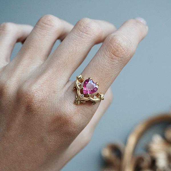 One Of A Kind: Gothic Ruby Heart Ring in 14K and 18K Gold - Tippy Taste Jewelry