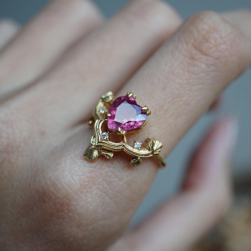 One Of A Kind: Gothic Ruby Heart Ring in 14K and 18K Gold - Tippy Taste Jewelry