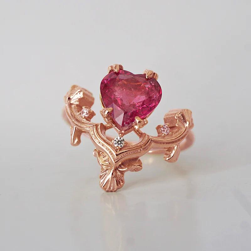 One Of A Kind: Gothic Ruby Heart Ring in 14K and 18K Gold - Tippy Taste Jewelry