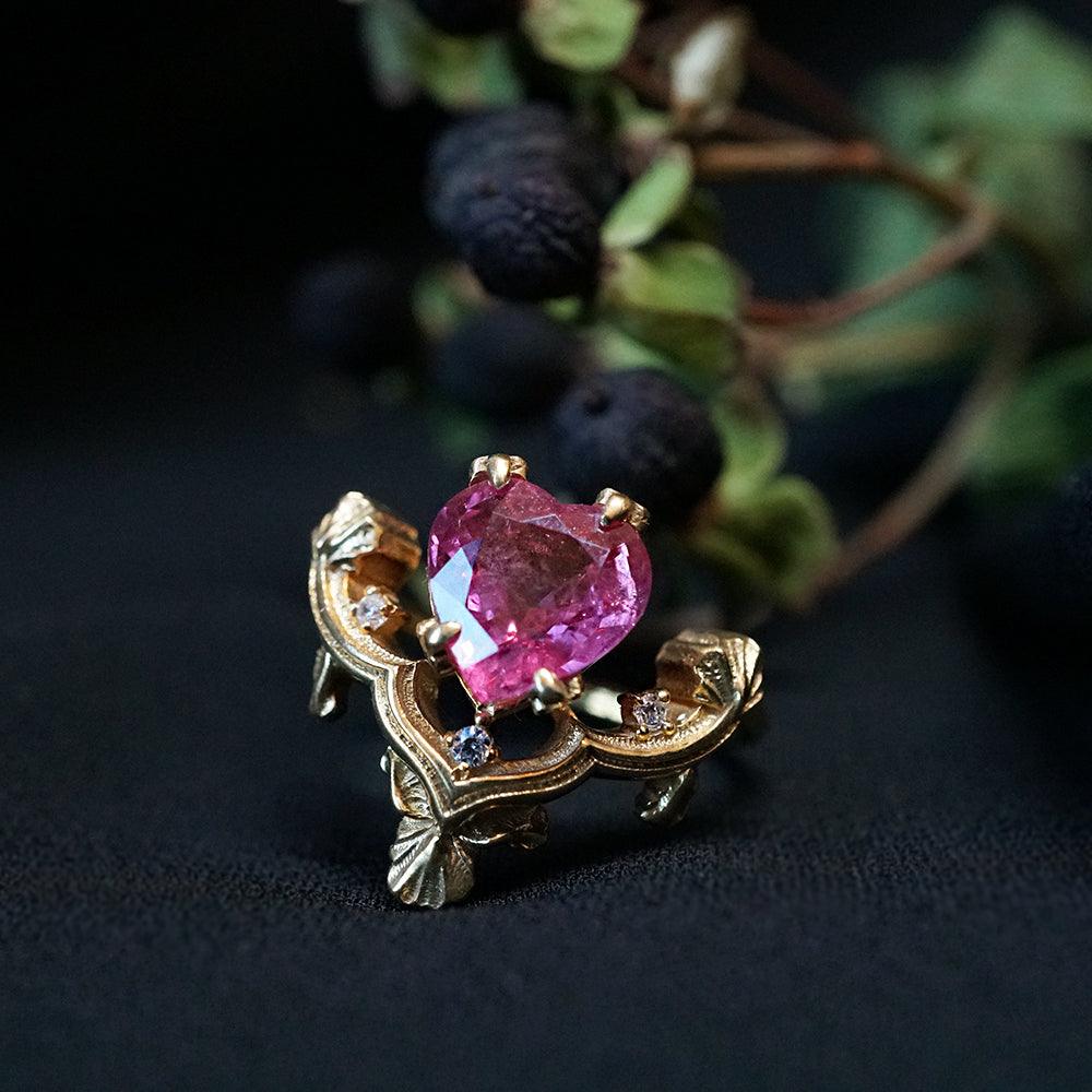 One Of A Kind: Gothic Ruby Heart Ring in 14K and 18K Gold - Tippy Taste Jewelry