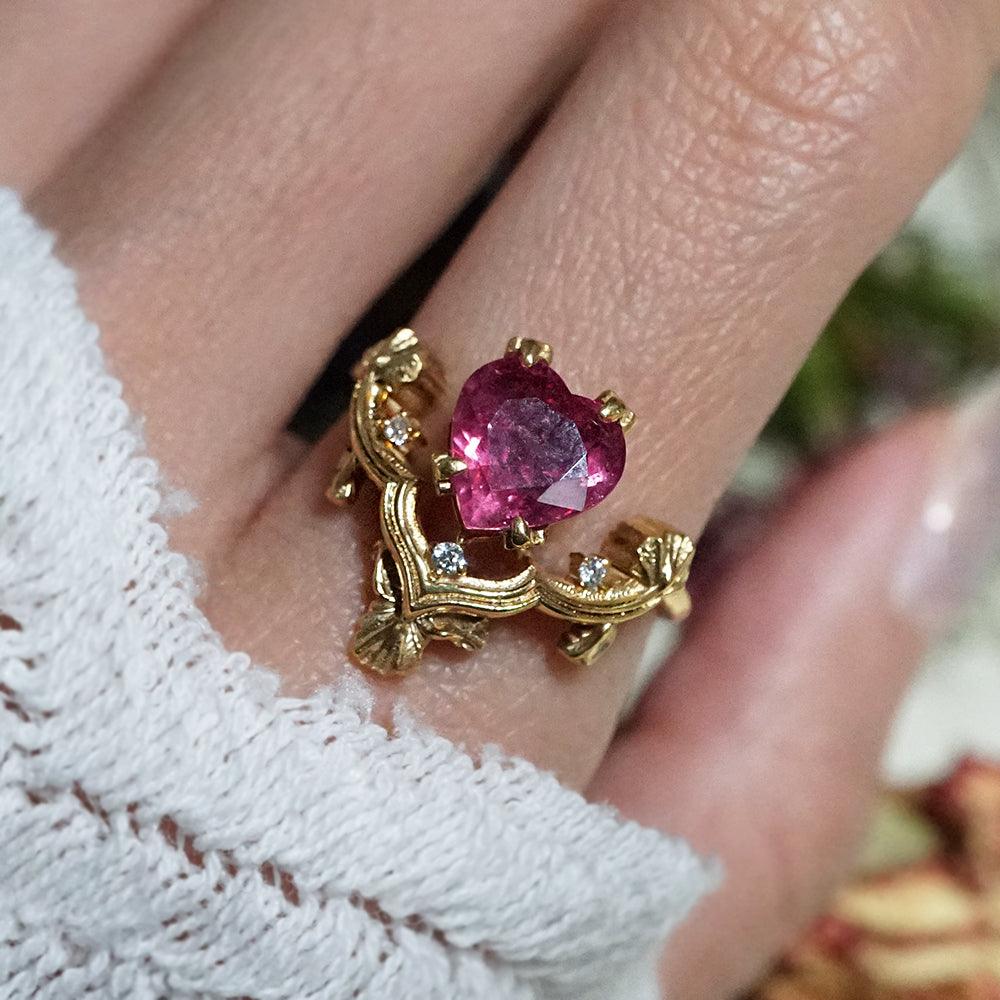 One Of A Kind: Gothic Ruby Heart Ring in 14K and 18K Gold - Tippy Taste Jewelry