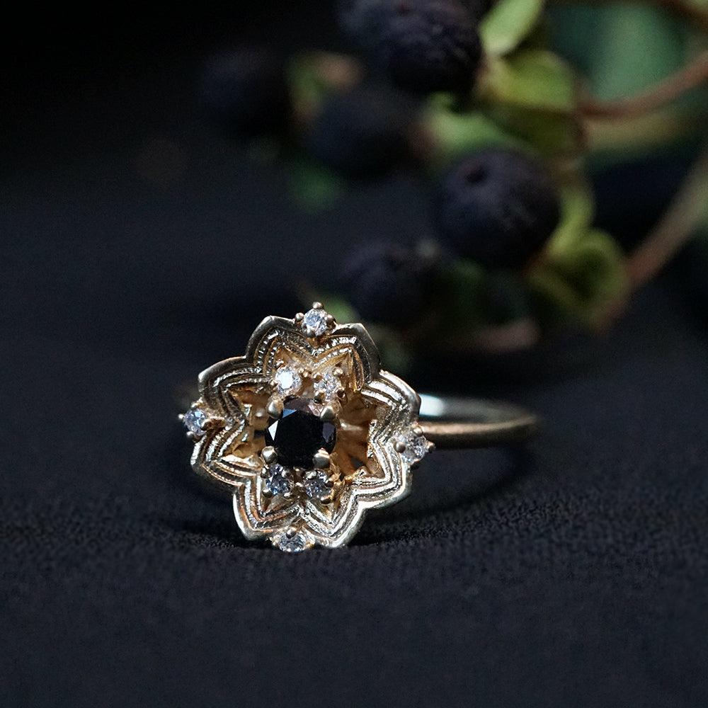 Gothic Rose Window Black Diamond Ring in 14K and 18K Gold - Tippy Taste Jewelry