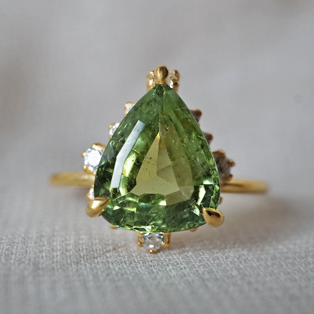 One Of A Kind: 14K Flora Green Tourmaline Diamond Ring - Tippy Taste Jewelry