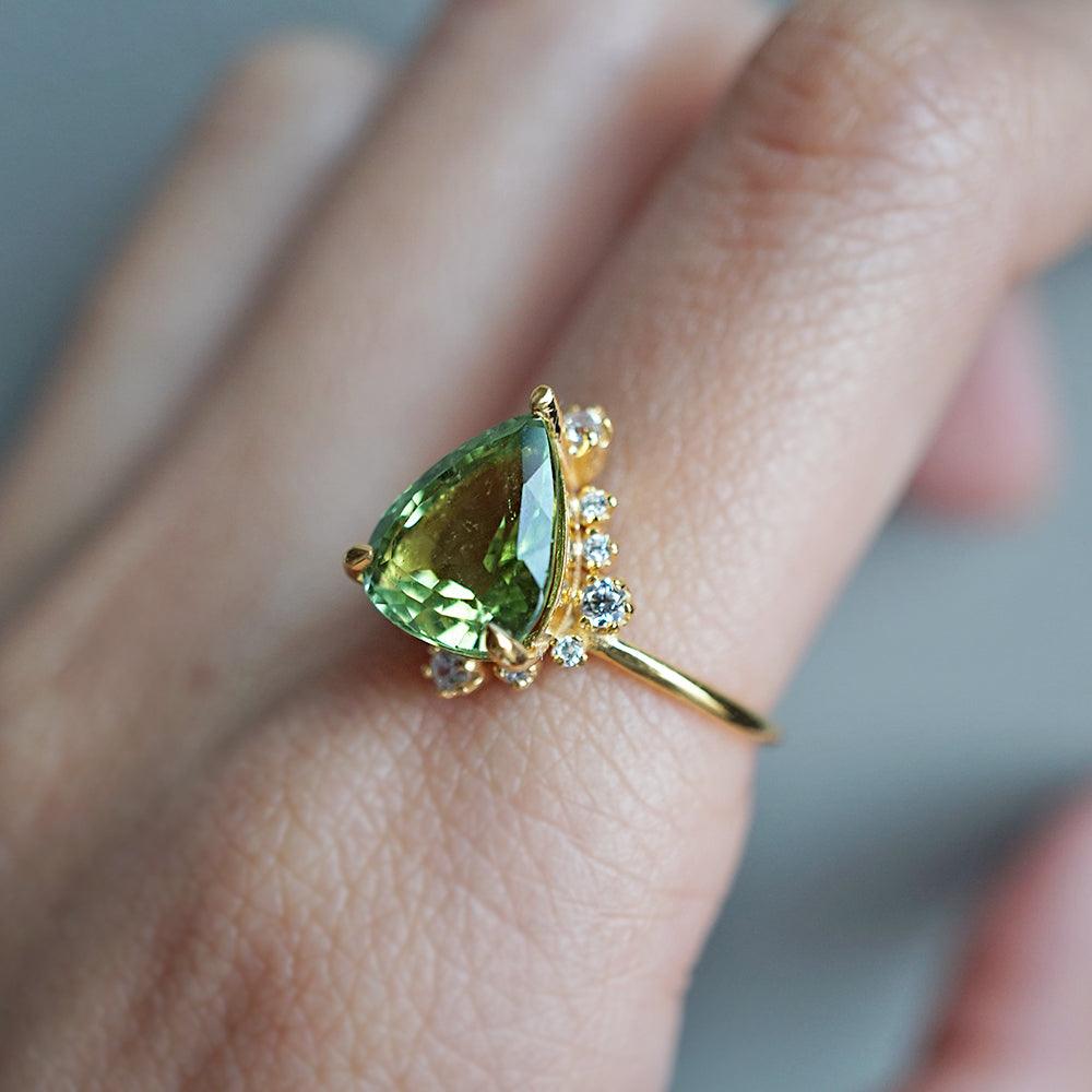 One Of A Kind: 14K Flora Green Tourmaline Diamond Ring - Tippy Taste Jewelry