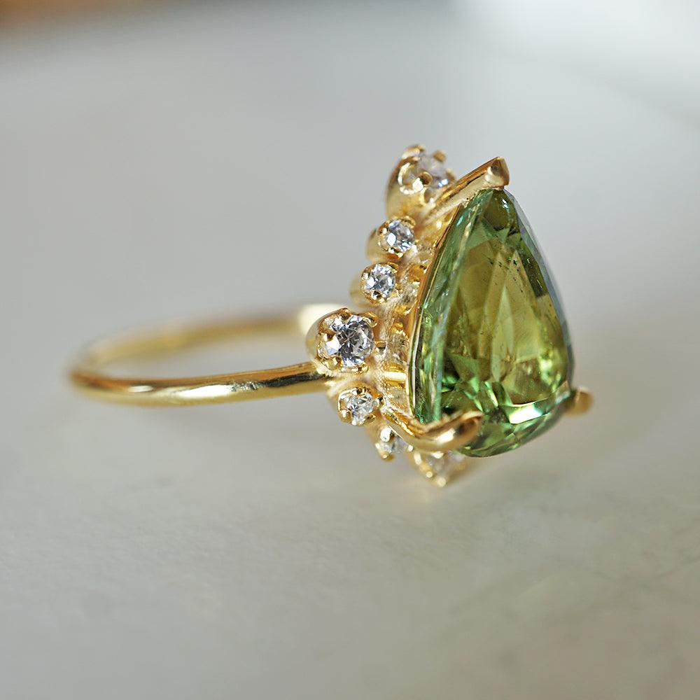 One Of A Kind: 14K Flora Green Tourmaline Diamond Ring - Tippy Taste Jewelry