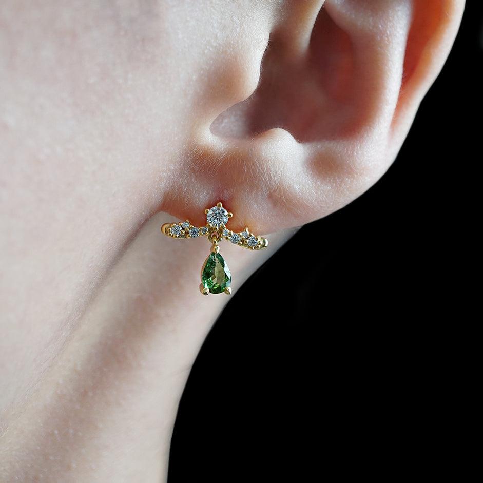 14K Green Tourmaline Celestial Earrings - Tippy Taste Jewelry