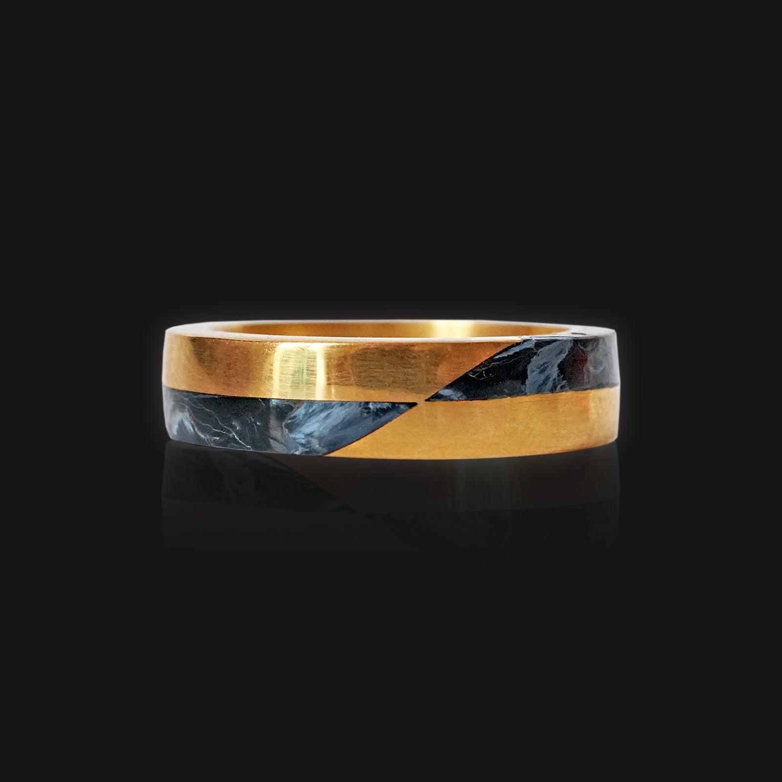 Grid Pietersite Ring in Sterling Silver and 14K Gold, 5.8mm - Tippy Taste Jewelry