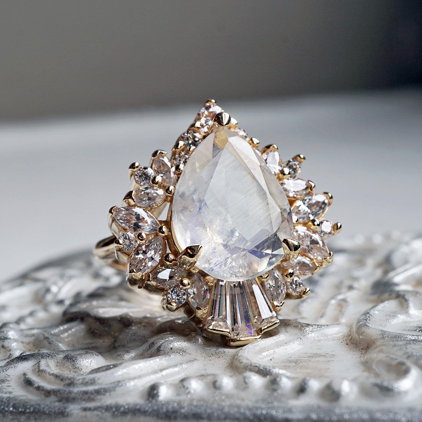 Hall Of Mirrors Moonstone Diamond Ring in 14K and 18K Gold - Tippy Taste Jewelry