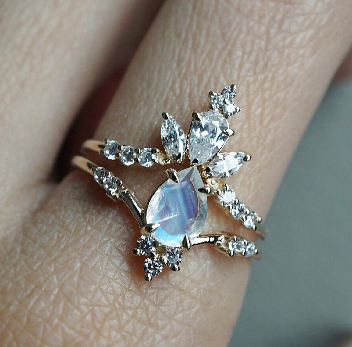 14K Majestic Moonstone Ring Set - Tippy Taste Jewelry