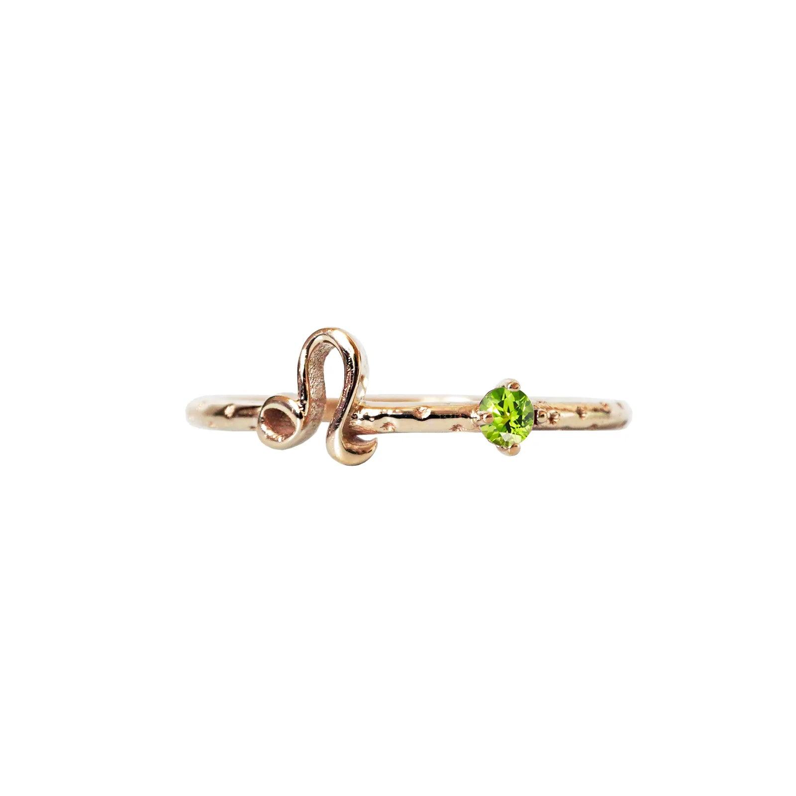 14K Leo Horoscope Birthstone Ring (Ruby + Peridot) - Tippy Taste Jewelry