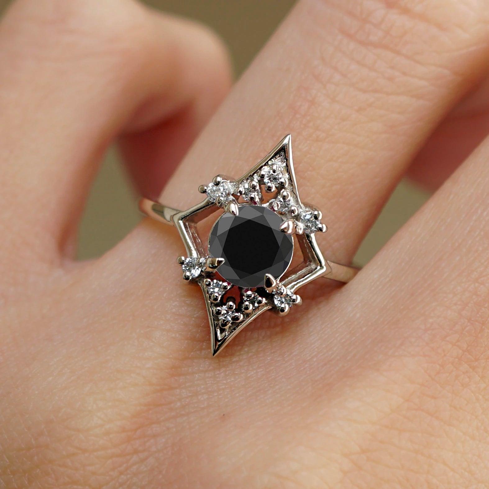 Lovers Shield Black Diamond Ring in 14K and 18K Gold - Tippy Taste Jewelry