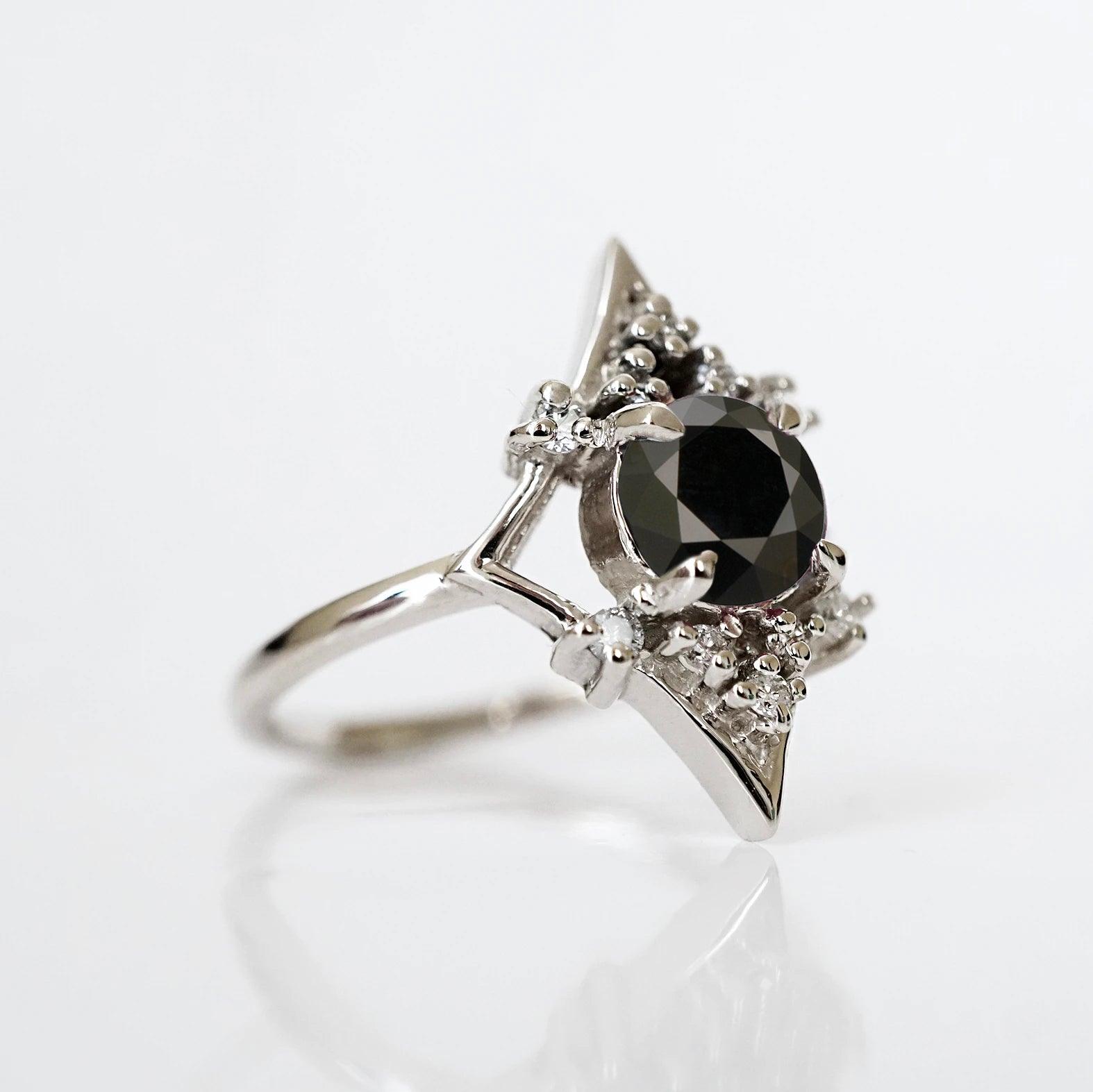 Lovers Shield Black Diamond Ring in 14K and 18K Gold - Tippy Taste Jewelry