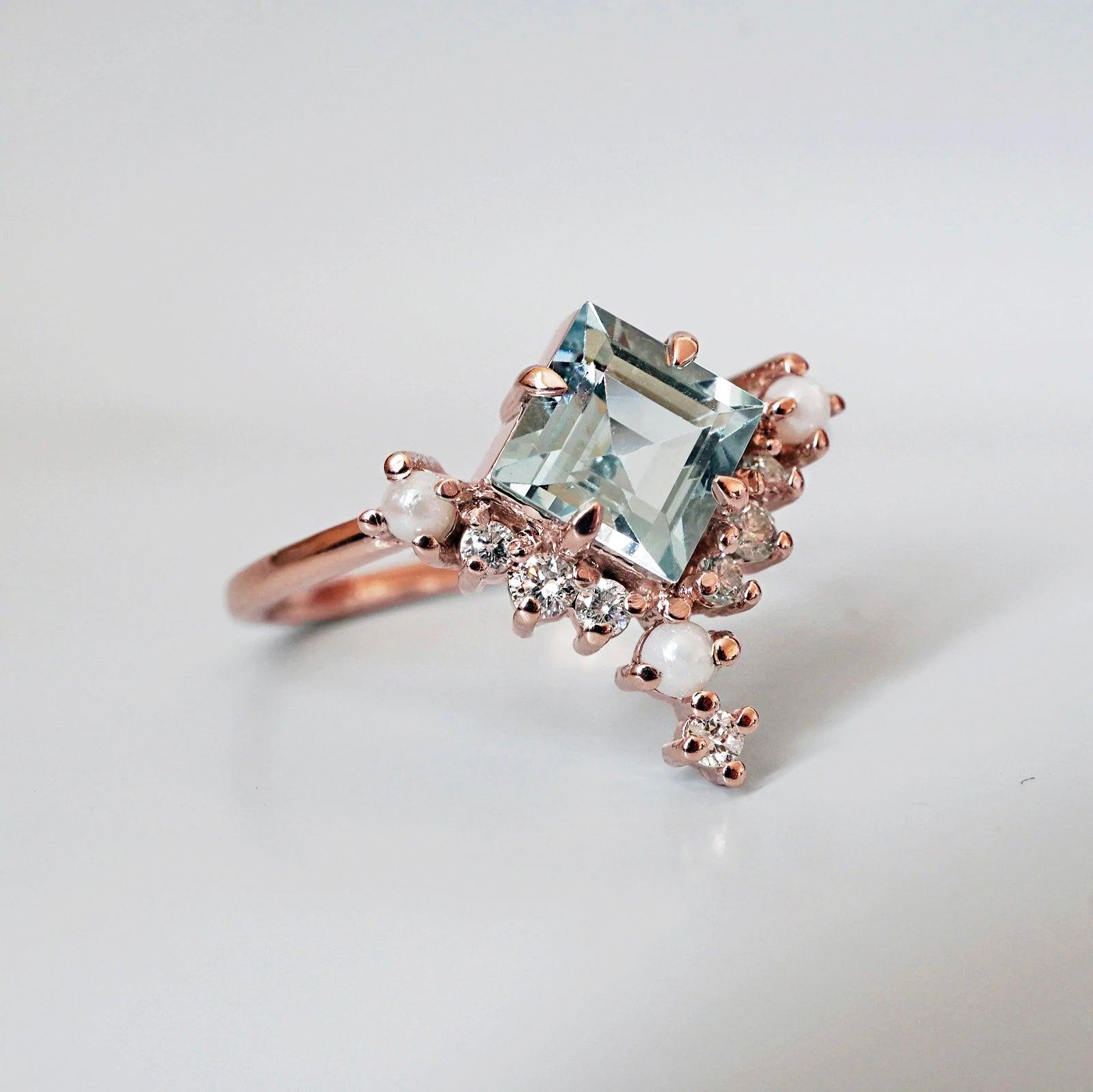 14K Aquamarine Mermaid Pearl Ring - Tippy Taste Jewelry