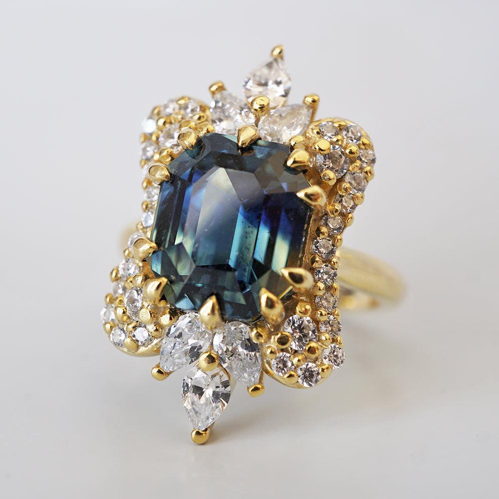 One Of A Kind: Parti Montana Sapphire Eleanor Diamond Ring in 14K and 18K Gold, 5.5ct - Tippy Taste Jewelry