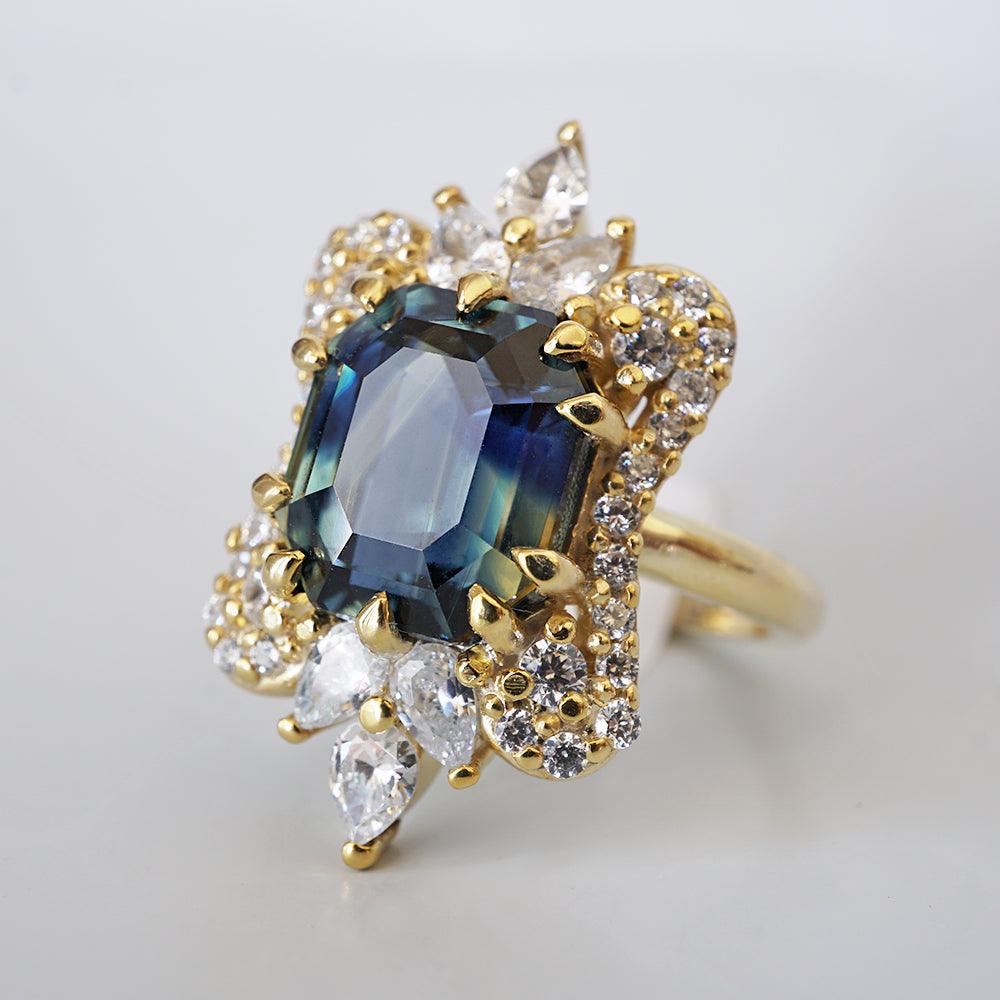 One Of A Kind: Parti Montana Sapphire Eleanor Diamond Ring in 14K and 18K Gold, 5.5ct - Tippy Taste Jewelry