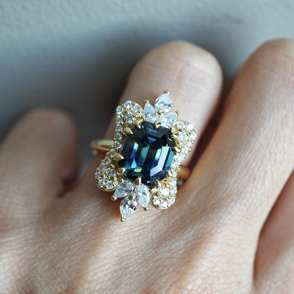 One Of A Kind: Parti Montana Sapphire Eleanor Diamond Ring in 14K and 18K Gold, 5.5ct - Tippy Taste Jewelry