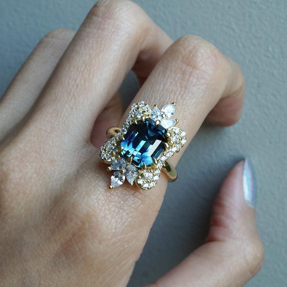 One Of A Kind: Parti Montana Sapphire Eleanor Diamond Ring in 14K and 18K Gold, 5.5ct - Tippy Taste Jewelry