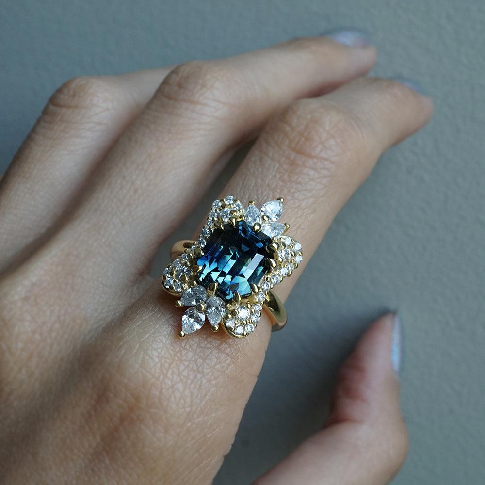 One Of A Kind: Parti Montana Sapphire Eleanor Diamond Ring in 14K and 18K Gold, 5.5ct - Tippy Taste Jewelry