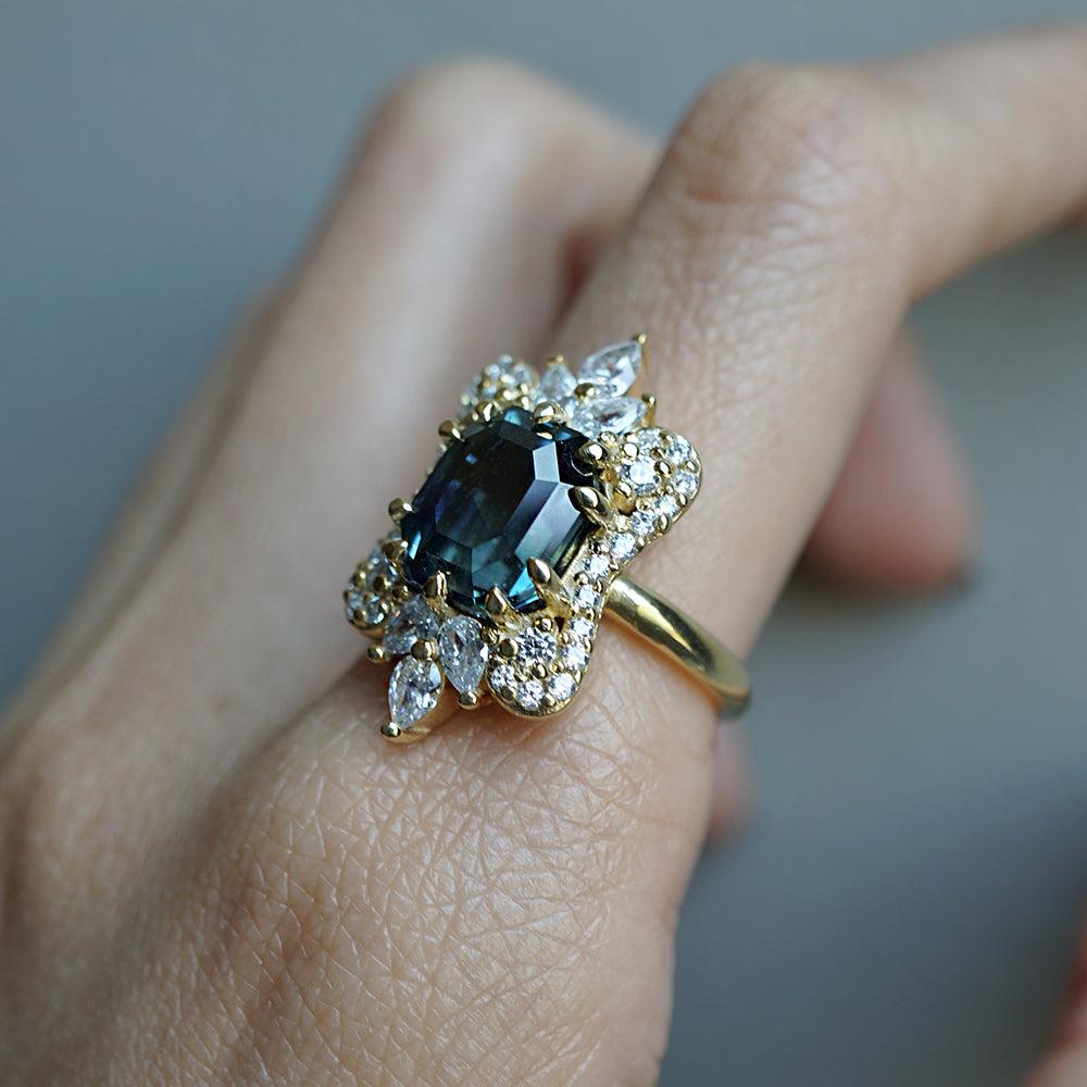 One Of A Kind: Parti Montana Sapphire Eleanor Diamond Ring in 14K and 18K Gold, 5.5ct - Tippy Taste Jewelry