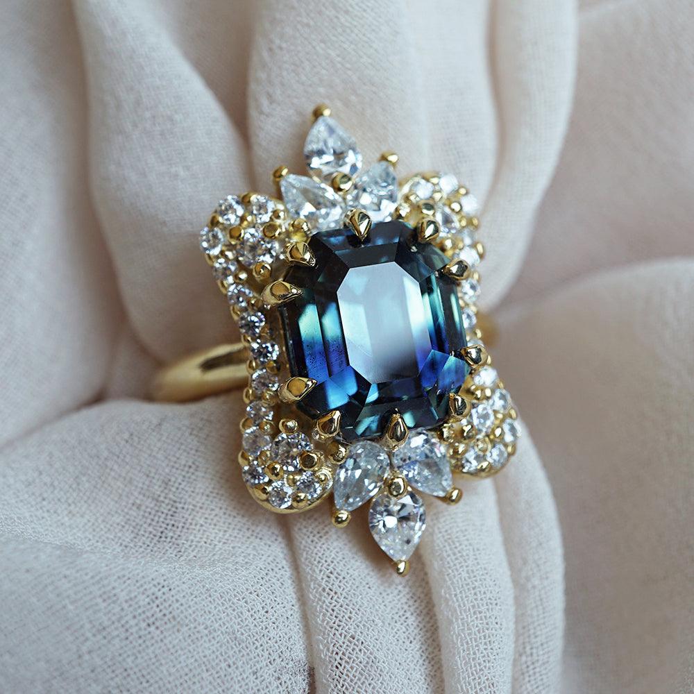 One Of A Kind: Parti Montana Sapphire Eleanor Diamond Ring in 14K and 18K Gold, 5.5ct - Tippy Taste Jewelry