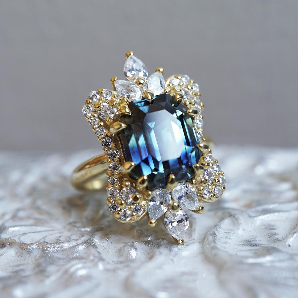 One Of A Kind: Parti Montana Sapphire Eleanor Diamond Ring in 14K and 18K Gold, 5.5ct - Tippy Taste Jewelry