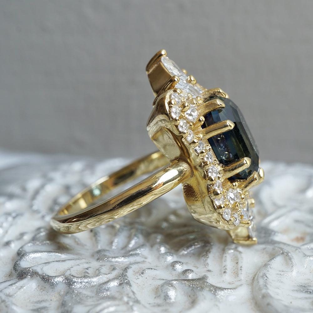 One Of A Kind: Parti Montana Sapphire Eleanor Diamond Ring in 14K and 18K Gold, 5.5ct - Tippy Taste Jewelry