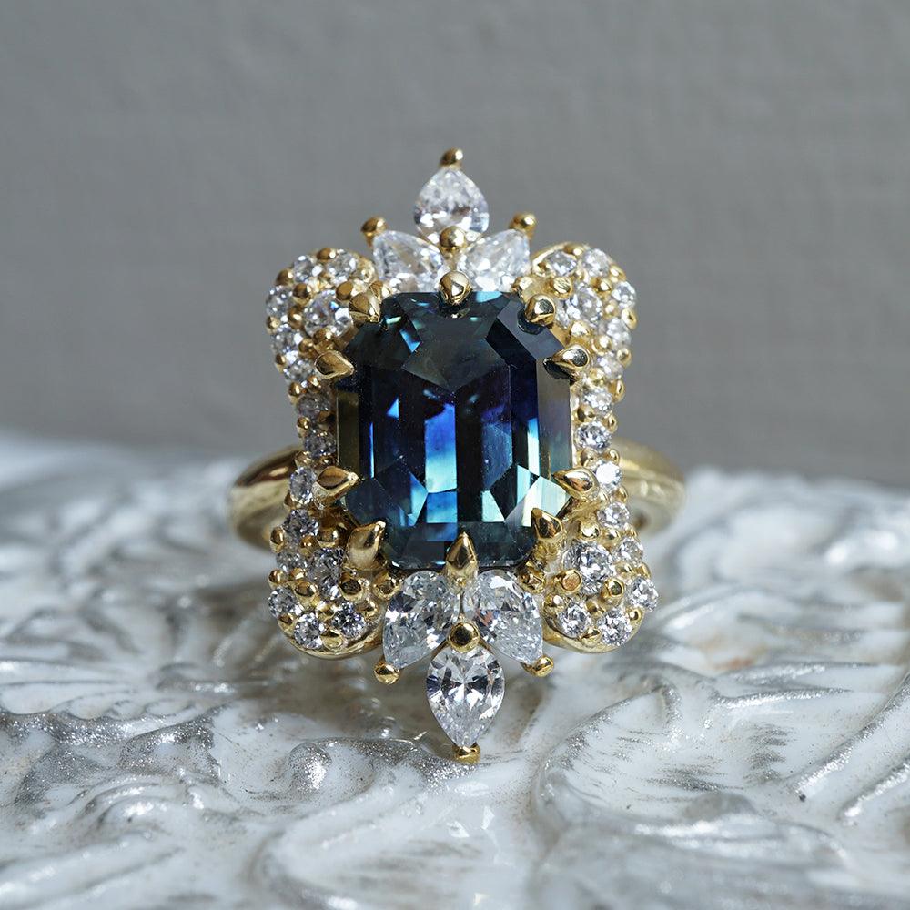 One Of A Kind: Parti Montana Sapphire Eleanor Diamond Ring in 14K and 18K Gold, 5.5ct - Tippy Taste Jewelry