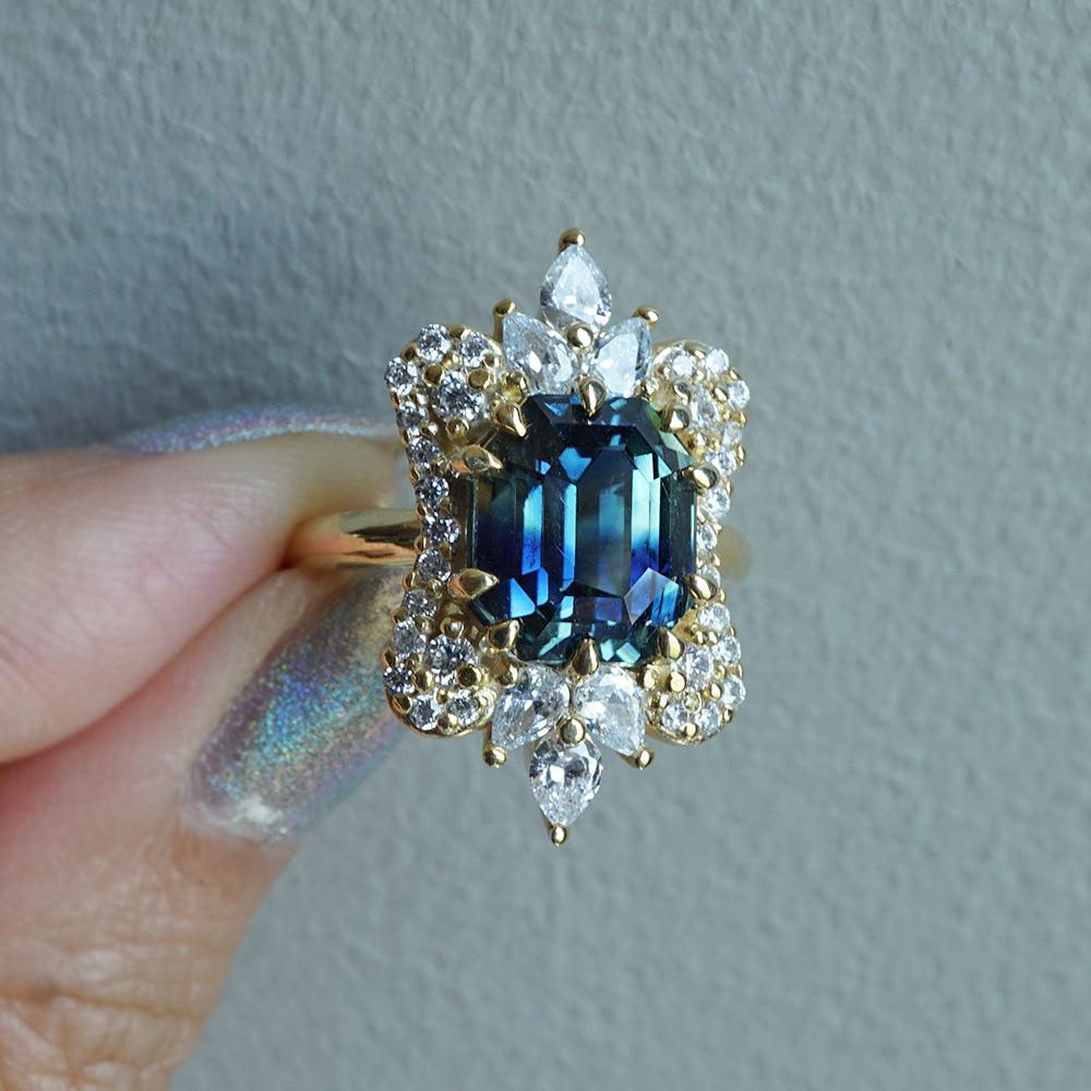 One Of A Kind: Parti Montana Sapphire Eleanor Diamond Ring in 14K and 18K Gold, 5.5ct - Tippy Taste Jewelry