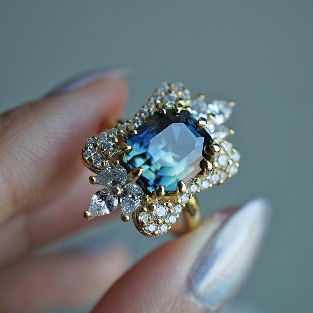 One Of A Kind: Parti Montana Sapphire Eleanor Diamond Ring in 14K and 18K Gold, 5.5ct - Tippy Taste Jewelry