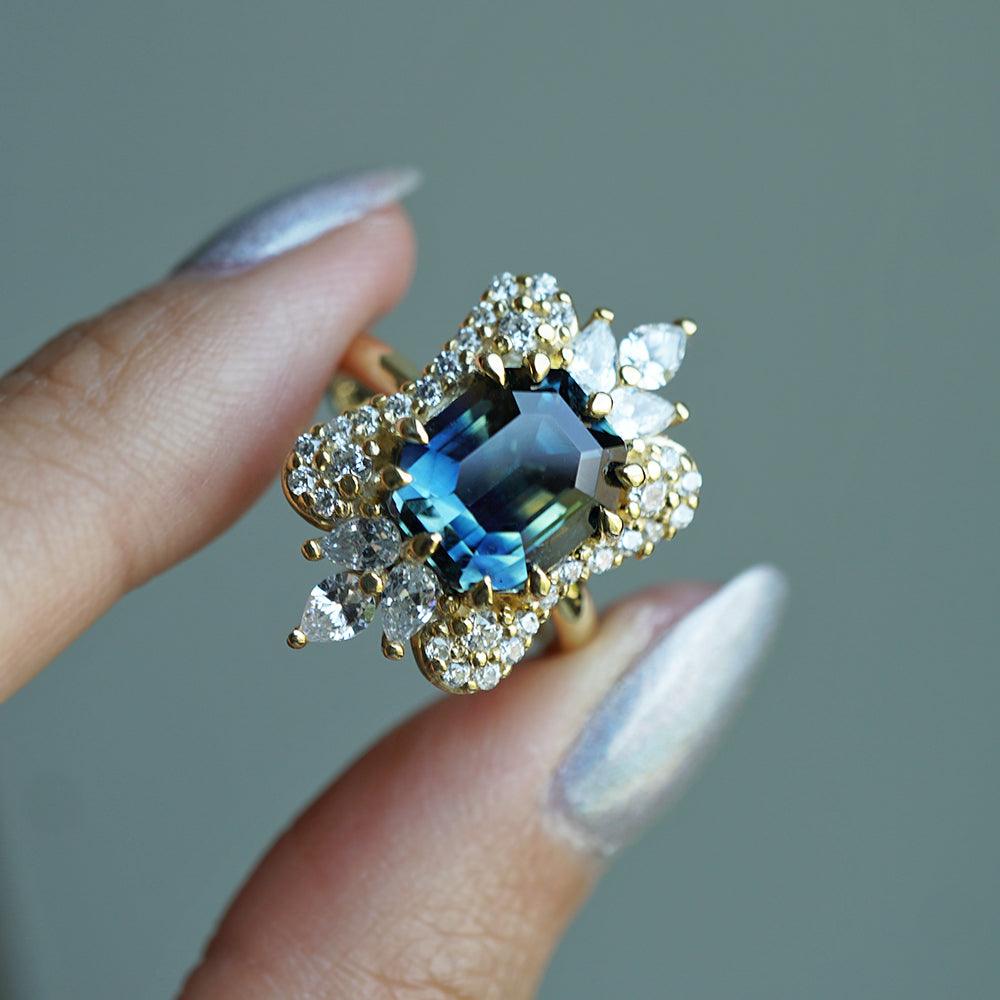 One Of A Kind: Parti Montana Sapphire Eleanor Diamond Ring in 14K and 18K Gold, 5.5ct - Tippy Taste Jewelry