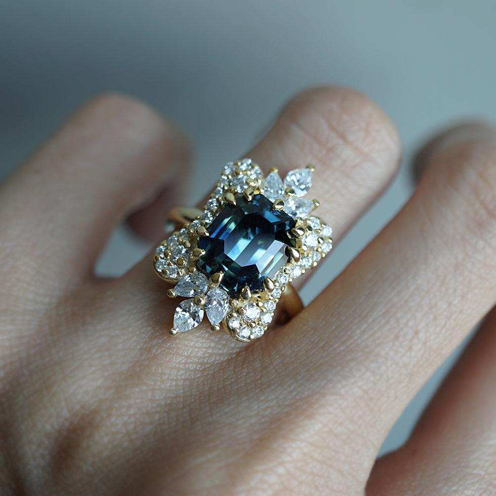 One Of A Kind: Parti Montana Sapphire Eleanor Diamond Ring in 14K and 18K Gold, 5.5ct - Tippy Taste Jewelry