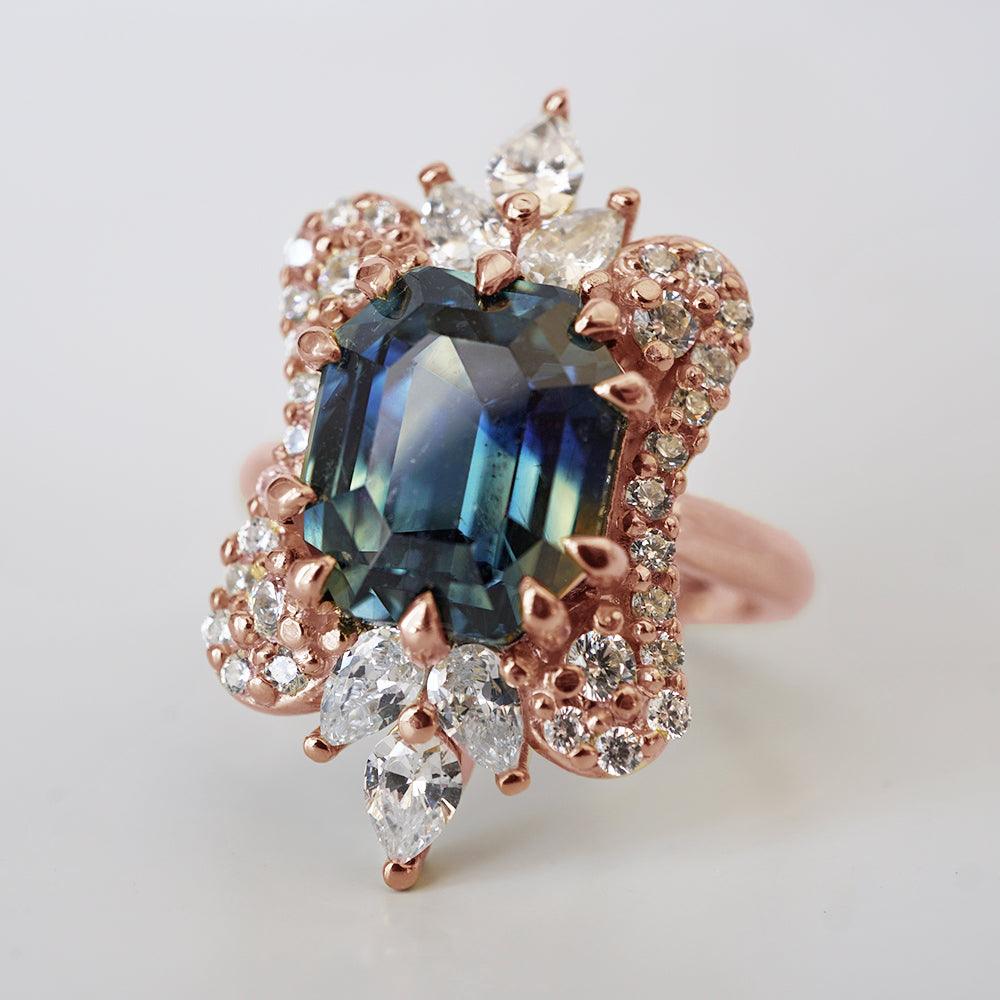 One Of A Kind: Parti Montana Sapphire Eleanor Diamond Ring in 14K and 18K Gold, 5.5ct - Tippy Taste Jewelry