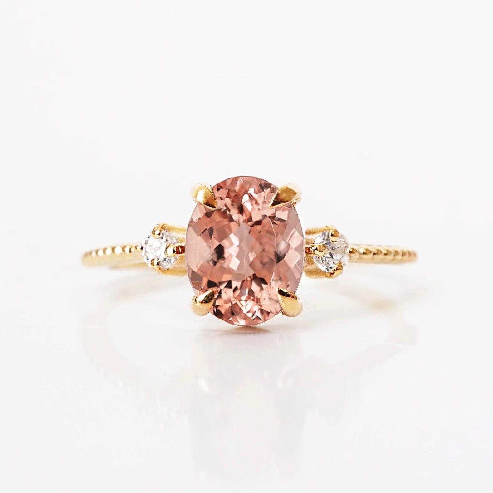 14K Princess Morganite Sunrise Ring Set - Tippy Taste Jewelry