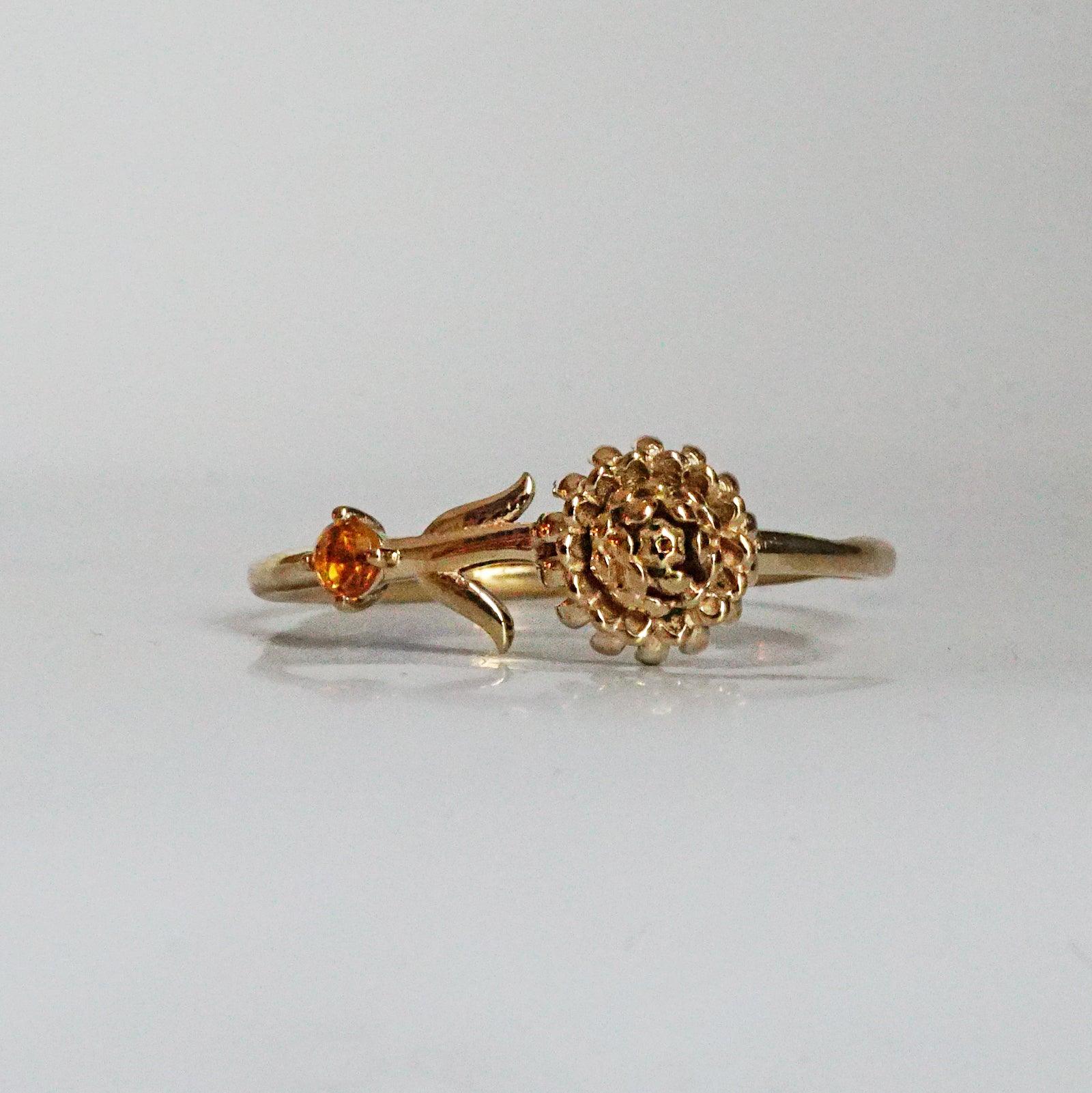 November Chrysanthemum Citrine Flower Ring