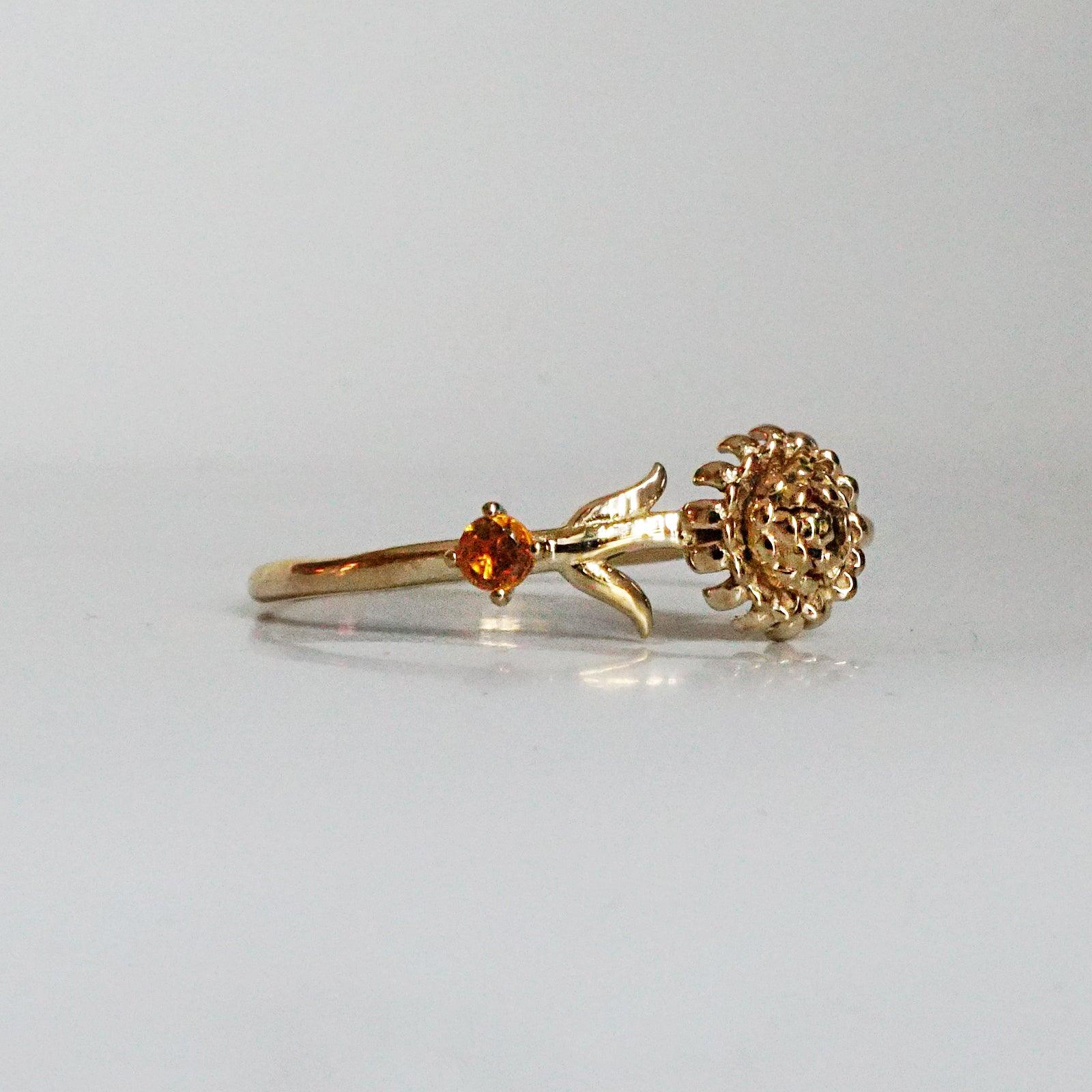 November Chrysanthemum Citrine Flower Ring