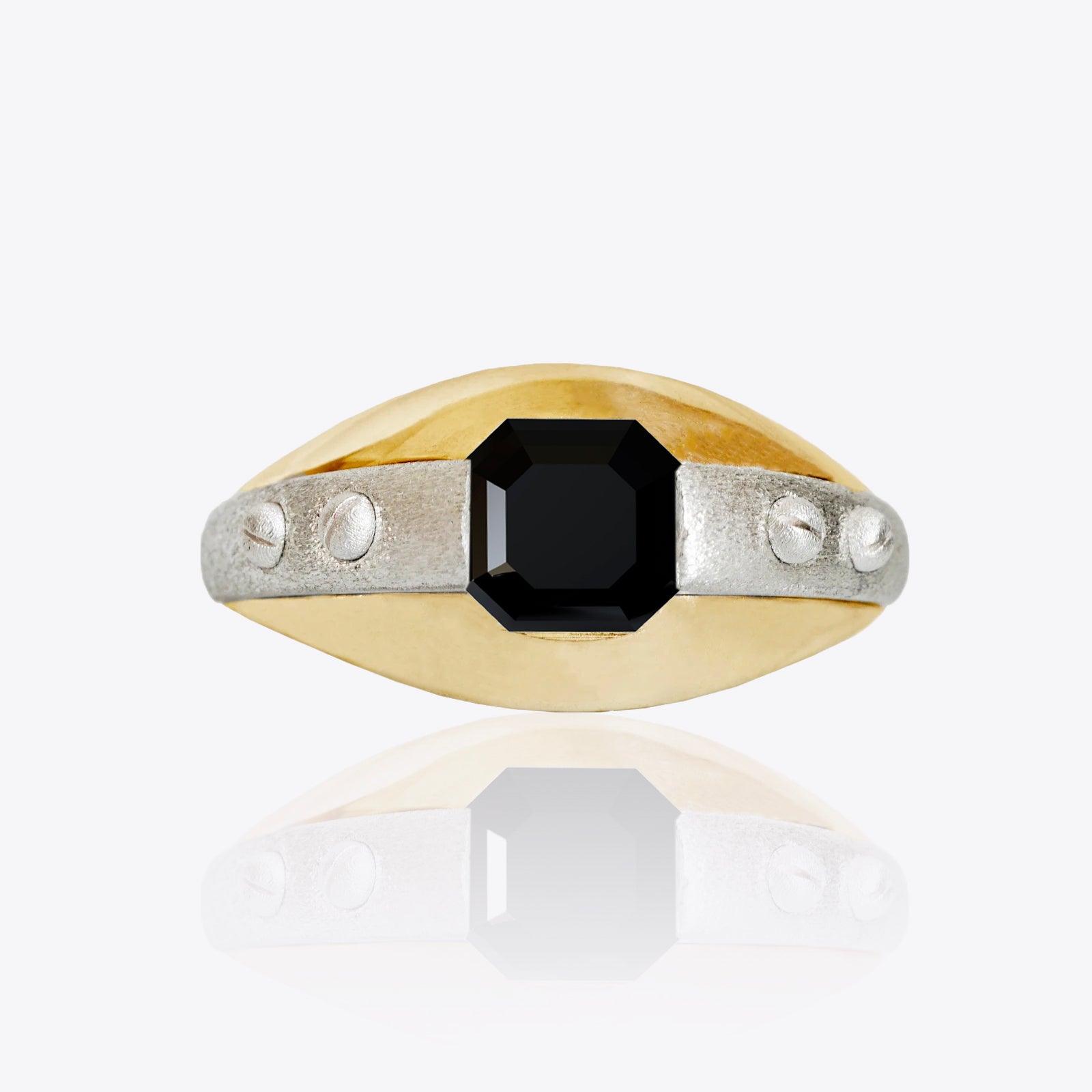 Futuristic Black Onyx Ring in 14K Gold, 11mm - Tippy Taste Jewelry