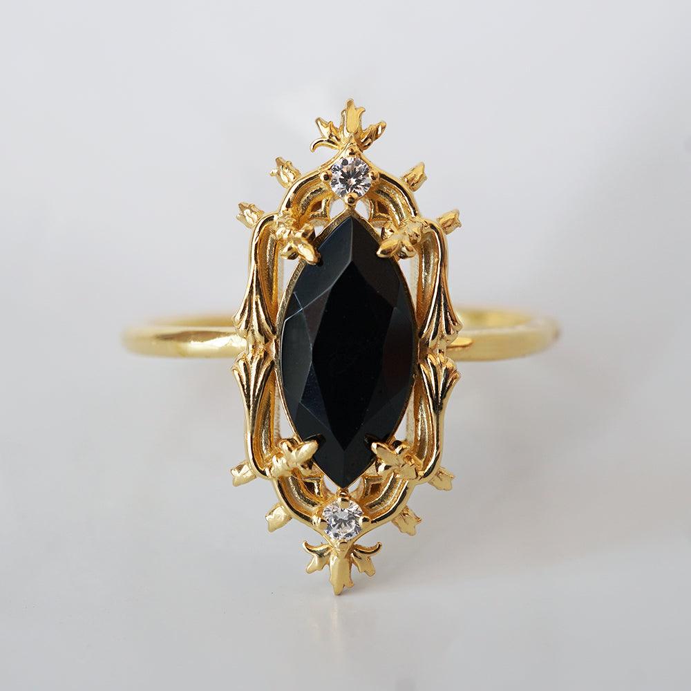 Gothic Marquise Onyx Ring in 14K and 18K Gold - Tippy Taste Jewelry