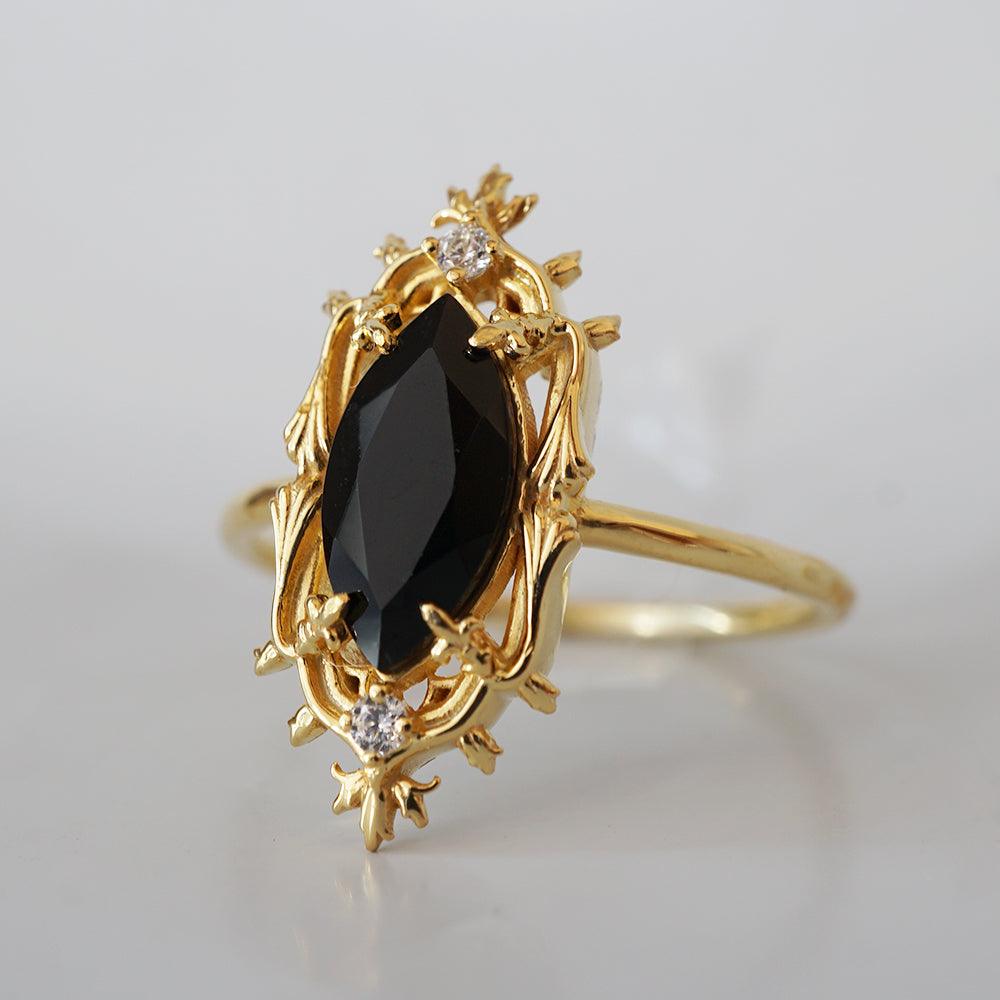 Gothic Marquise Onyx Ring in 14K and 18K Gold - Tippy Taste Jewelry