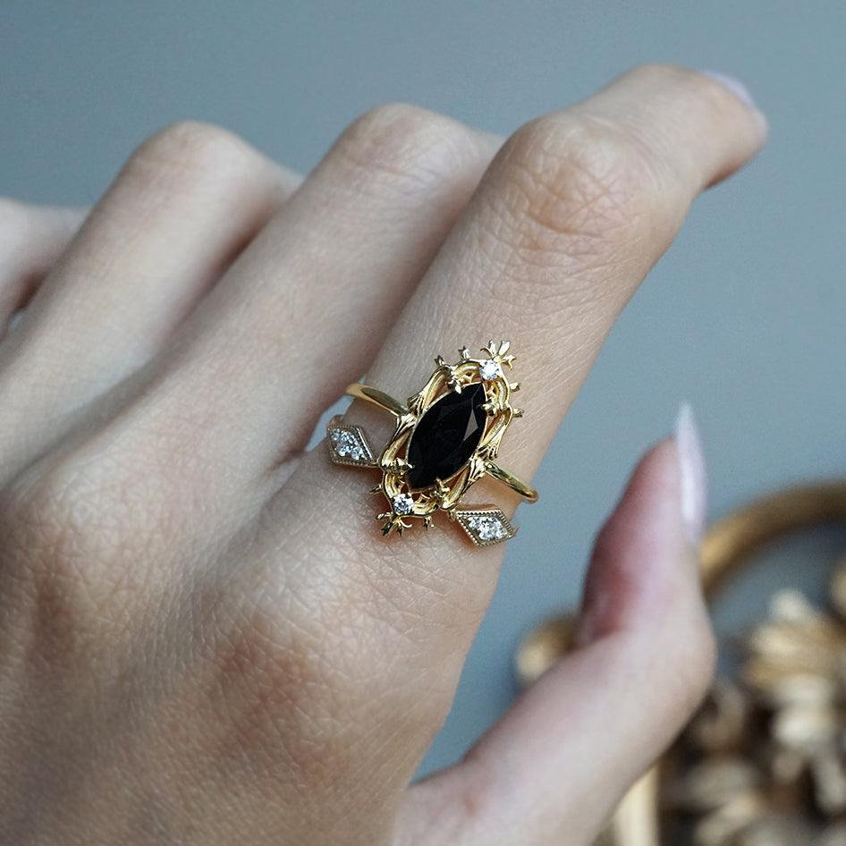 Gothic Marquise Onyx Ring in 14K and 18K Gold - Tippy Taste Jewelry