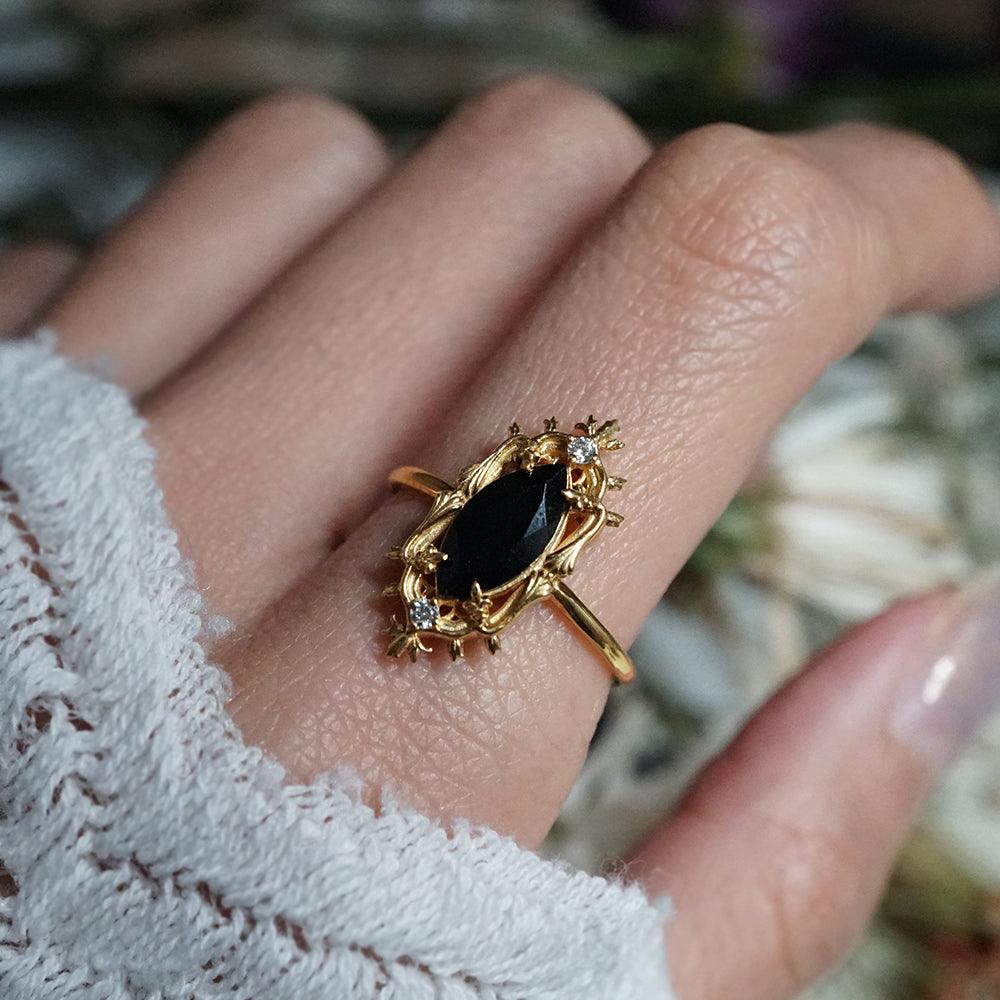 Gothic Marquise Onyx Ring in 14K and 18K Gold - Tippy Taste Jewelry