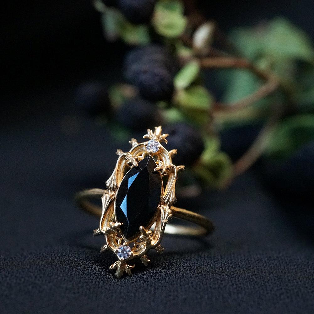 Gothic Marquise Onyx Ring in 14K and 18K Gold - Tippy Taste Jewelry