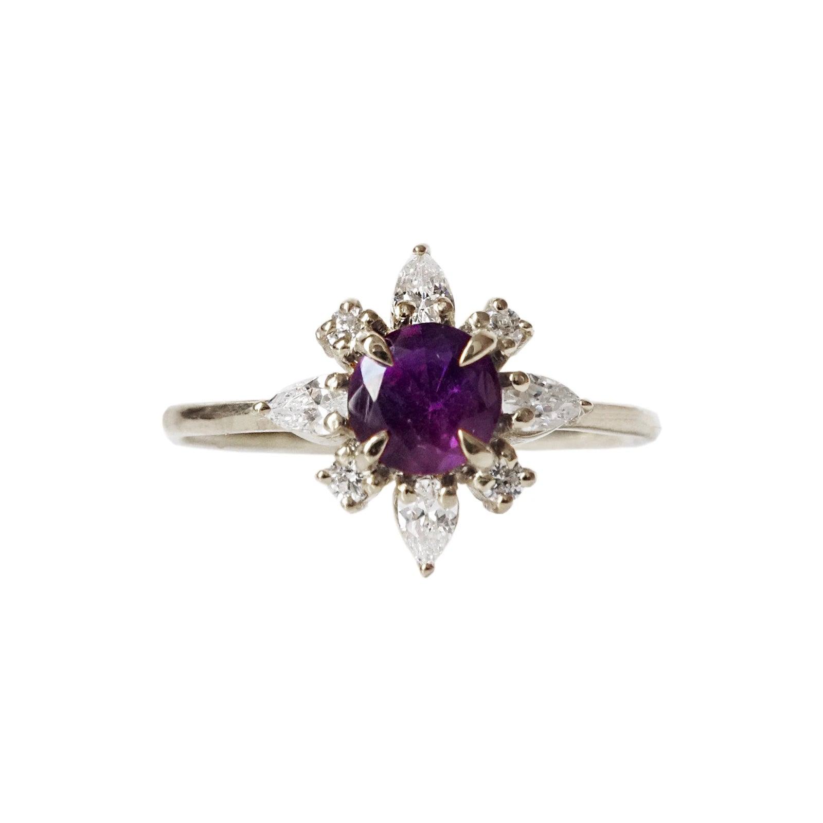 amethyst round flower ring