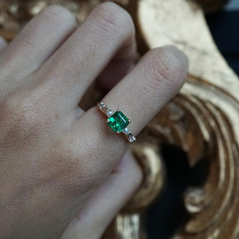 Emerald Pearl Persian Diamond Ring - Tippy Taste Jewelry