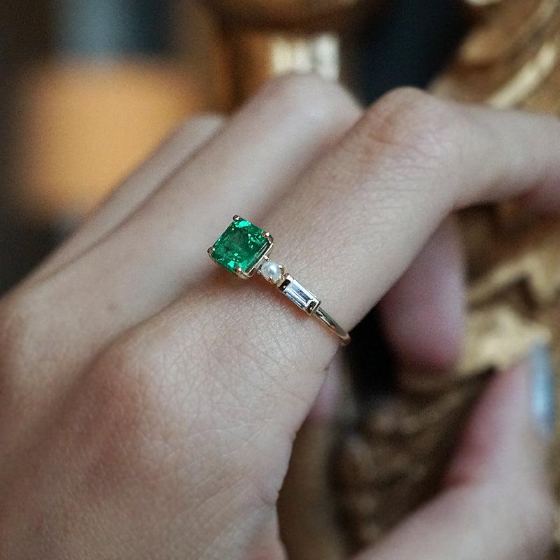 Emerald Pearl Persian Diamond Ring - Tippy Taste Jewelry