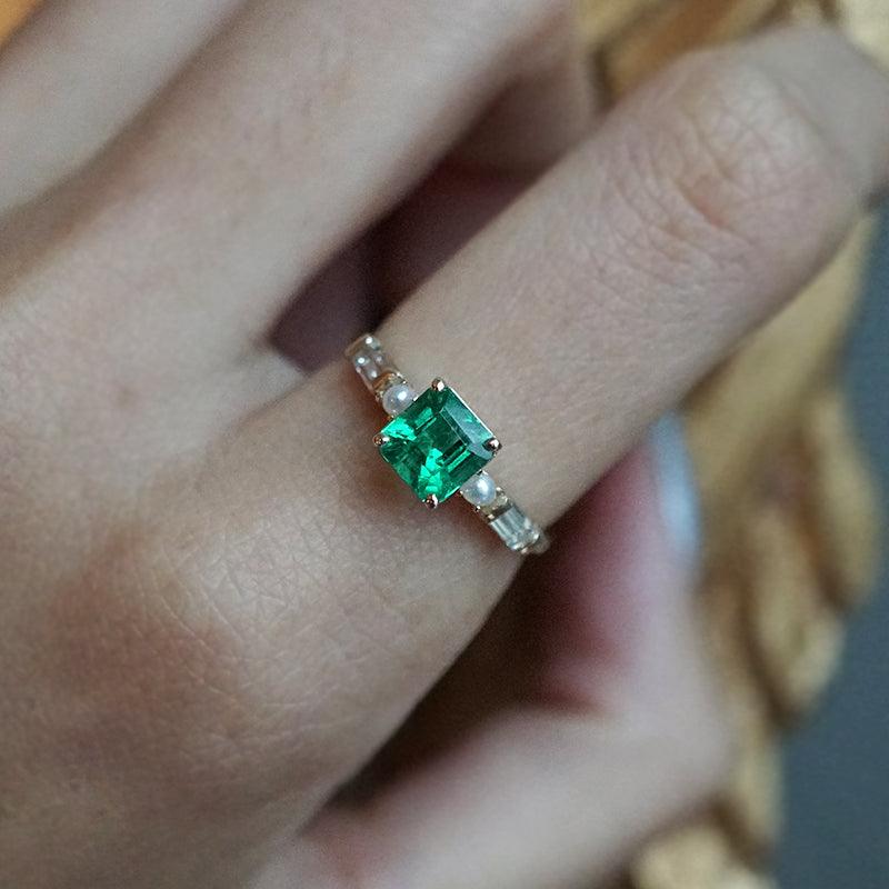 Emerald Pearl Persian Diamond Ring - Tippy Taste Jewelry