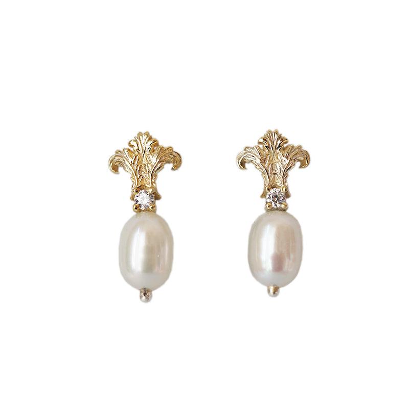 Acanthus Pearl Studs in 14K, 18K Gold and Platinum - Tippy Taste Jewelry