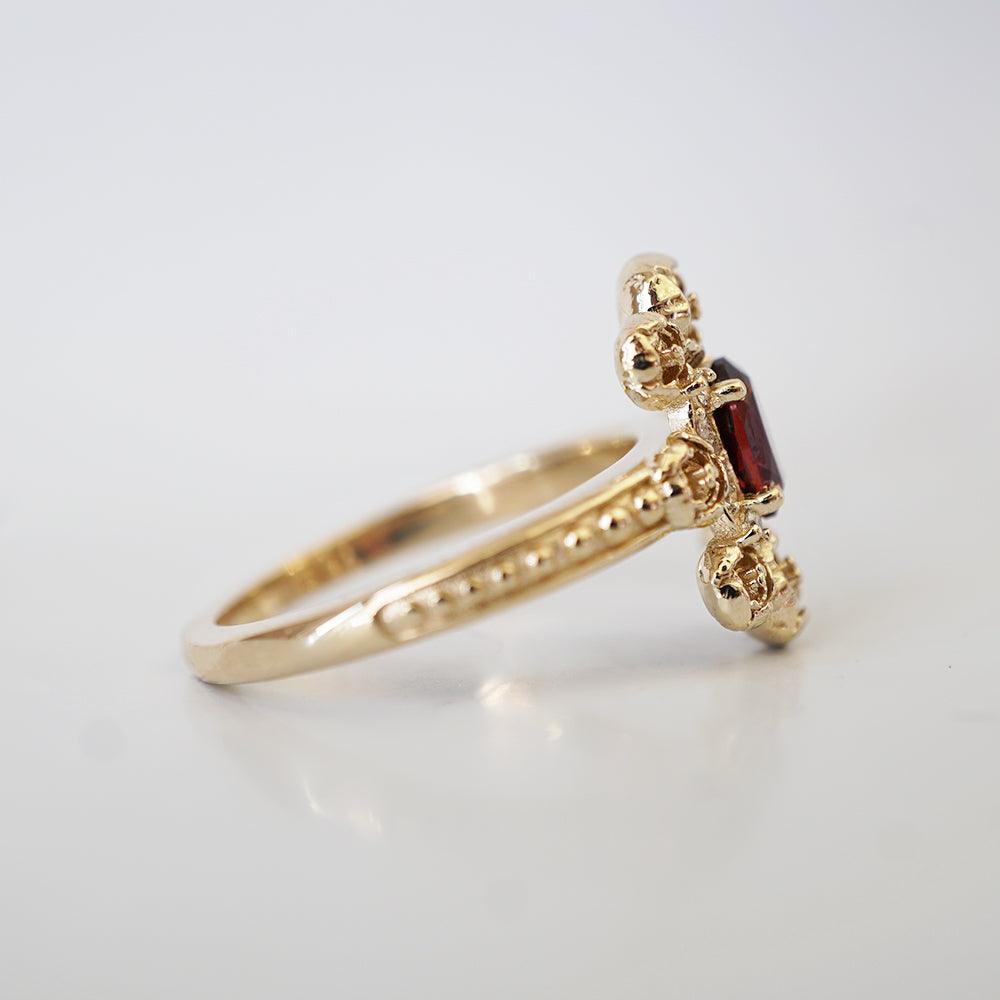 Peonies Oval Garnet Ring in 14K and 18K Gold - Tippy Taste Jewelry