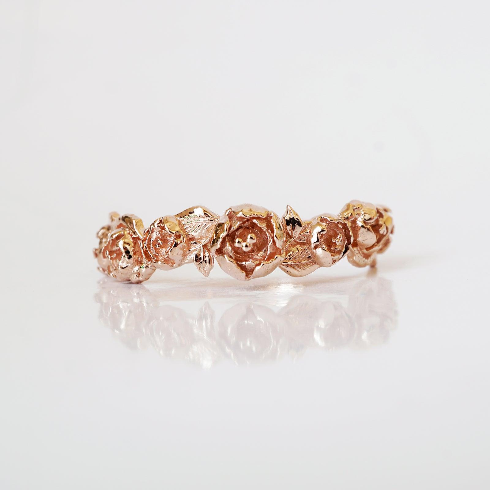 Peonies Ring Band in 14K and 18K Gold - Tippy Taste Jewelry