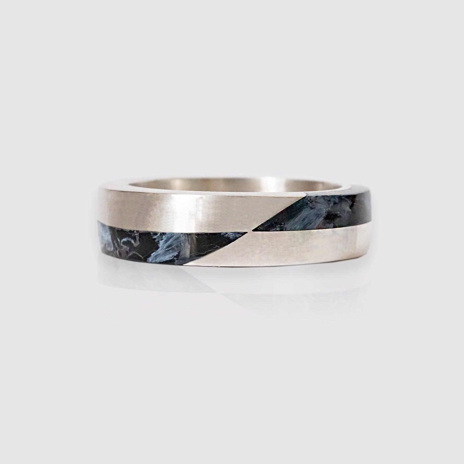 Grid Pietersite Ring in Sterling Silver and 14K Gold, 5.8mm - Tippy Taste Jewelry