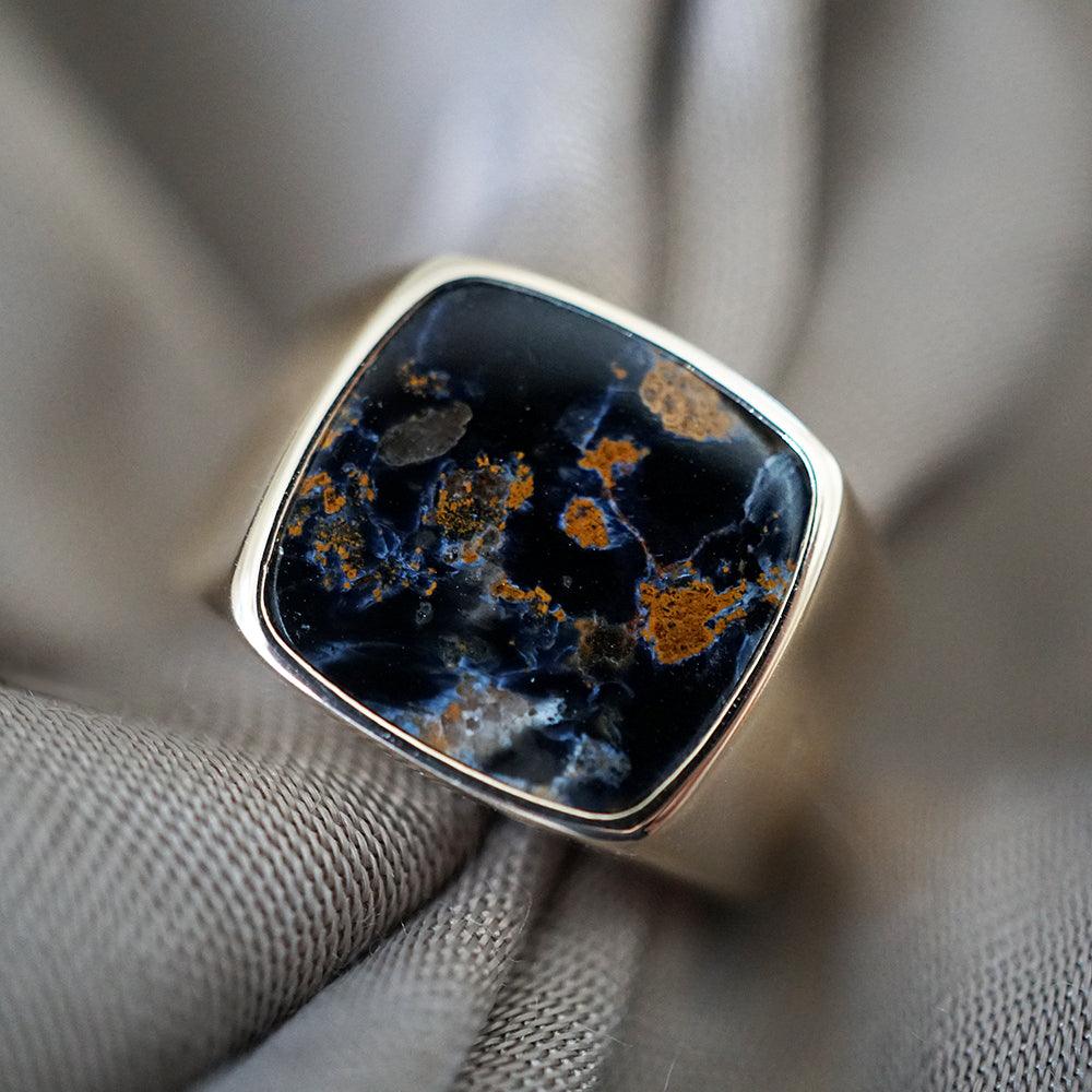 Pietersite Signet Ring in Sterling Silver and 14K Gold - Tippy Taste Jewelry